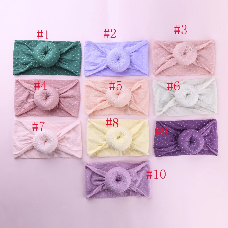 20PC/lot 2019 New Dot Polka Round Knot Nylon Headbands For Baby Girls Donuts Headband,Turban Head Wraps Kids Hair Accessories