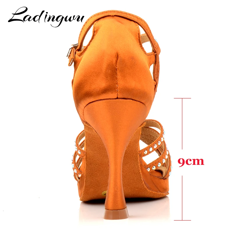 Ladingwu Hot Dance Shoes Latin Women Bronze Black Silk Satin Sanba Salsa Dance Shoes Platform Ballroom Dancing Shoes Woman Ladys