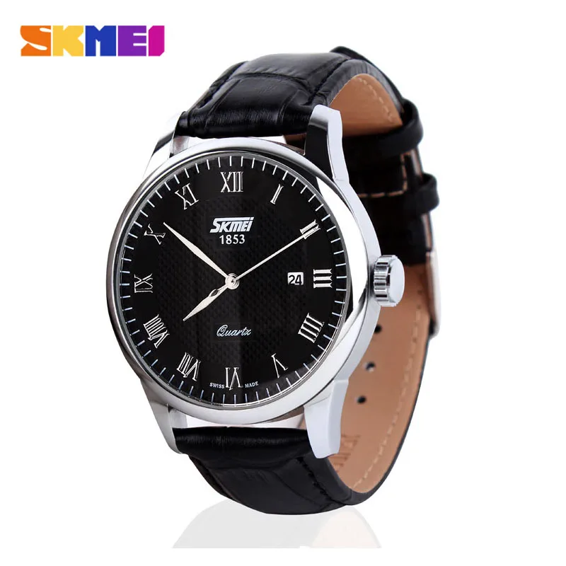 SKMEI Business Mens Watches Top Brand Luxury Leather Strap Watch Men 3Bar Waterproof Quartz Wristwatches relogio masculino