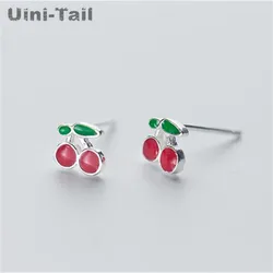 Hot 925 Tibetan silver red cherry earrings female Korean version of the cute sweet small earrings fashion simple ear jewelry