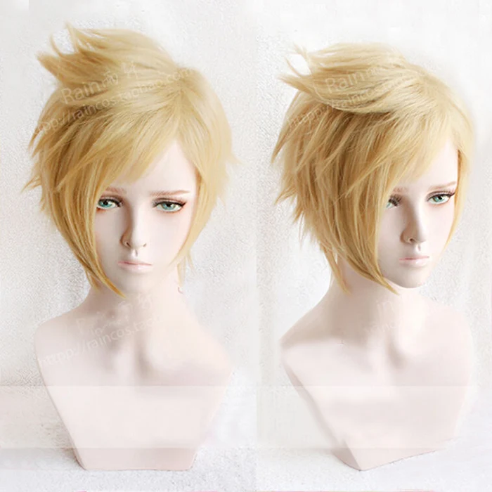 FF15 Final Fantasy XV Prompto Argentum Short Linen Blonde Cosplay Costume Wig Heat Resistance Fibre Hair Wigs + Wig Cap 