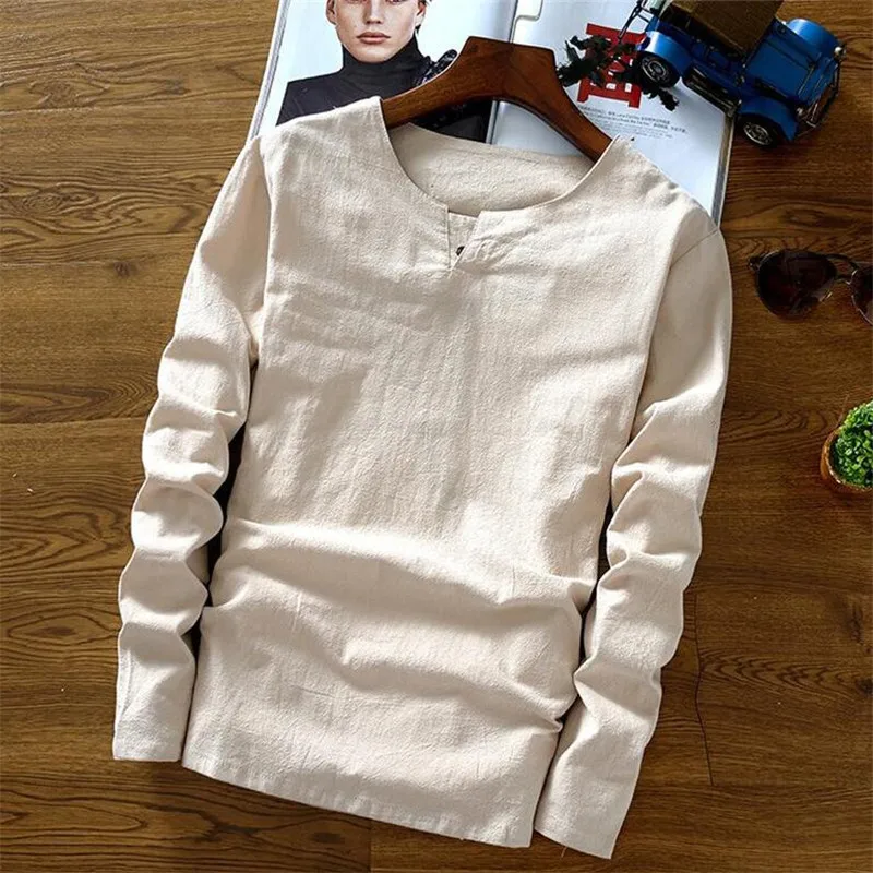 2024 Men's  long sleeve T-shirt casual plus size cotton linen clothes,big size Mens Shirts , M-6XL 7XL black white gray khaki