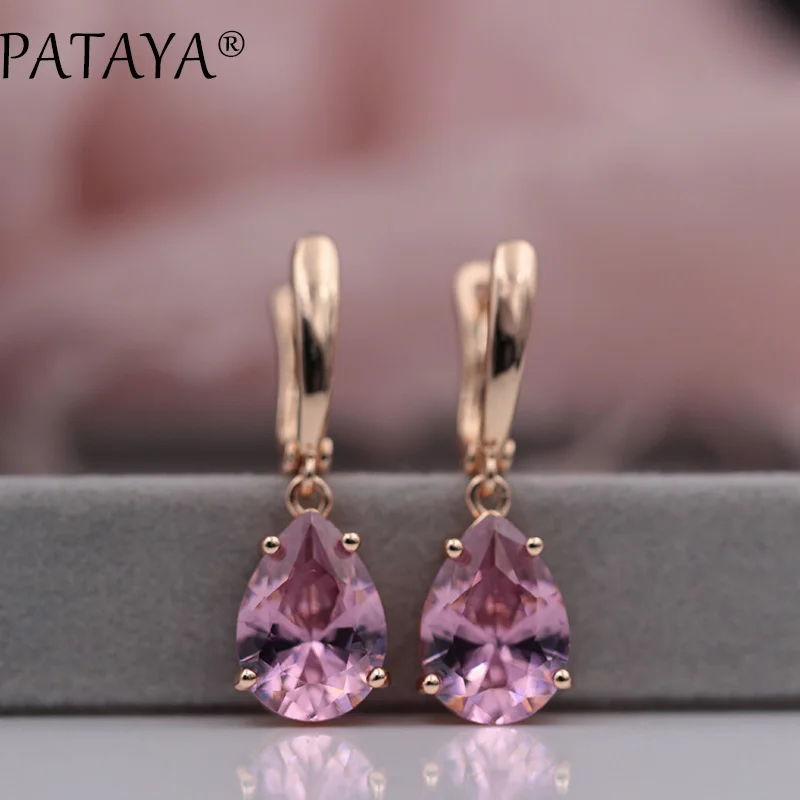 PATAYA Sale Green Water Drop Natural Zircon Earrings 585 Rose Gold Color Long Earrings Women Romantic Party Jewelry Multicolor