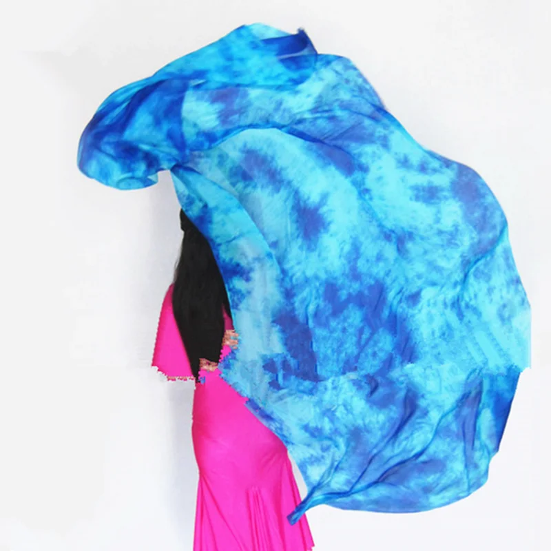 100% Silk Stage Performance Dancewear Accessories Tie Dye Light Texture Veil Shawls Women Scarf Costumes Belly Dance Veils