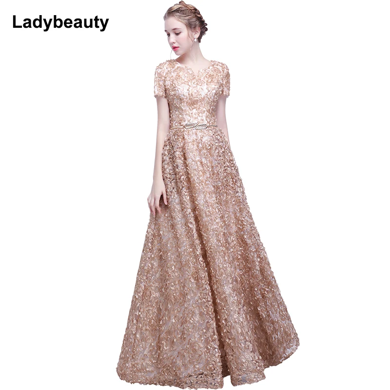 Ladybeauty-Vestido elegante de renda, vestido simples sem mangas, flores pequenas, vestido de baile, vestido longo