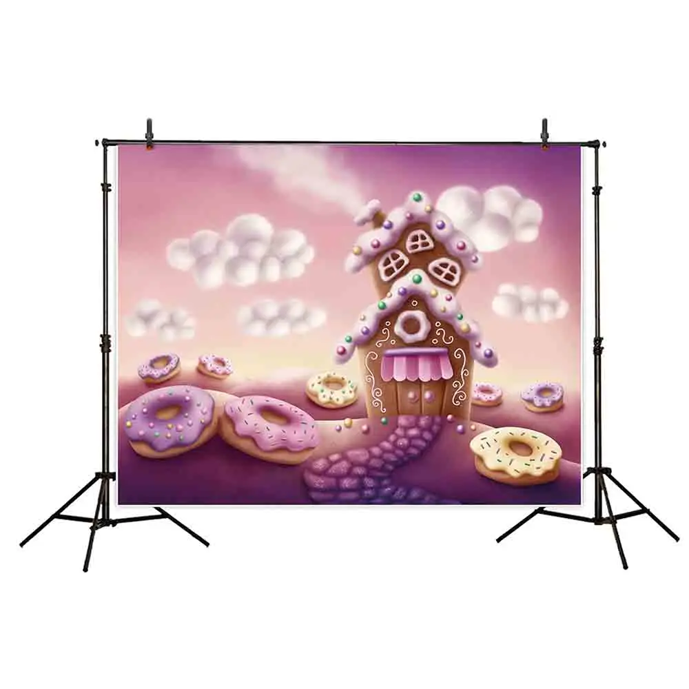 Funnytree photography backdrops fantasy colorful houses Doughnut dream child sweet purple photocall photography studio funds