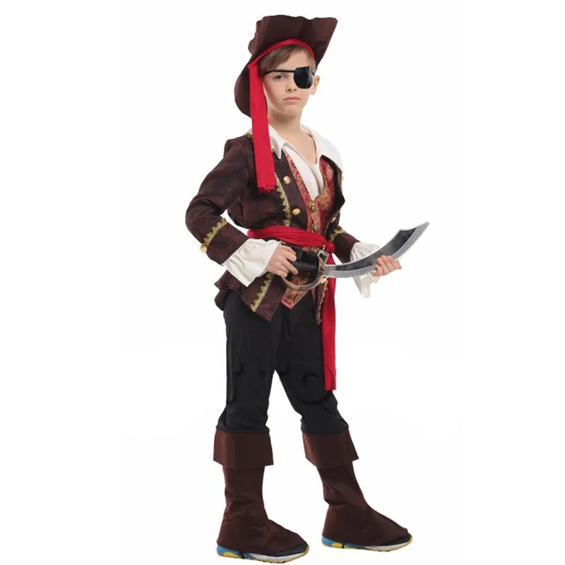 M-XL Kids Children Halloween One-eye Pirate Costumes Boys Robber Seaman Cosplay Carnival Purim Masquerade Role Play Party Dress