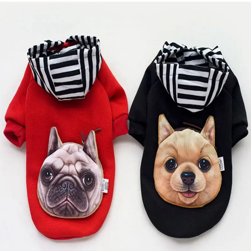 

Fleece Warm Striped Hat Hoodie Cute Dog Pattern Hoodie Cat Puppy Dog Winter Warm Clothes Pet Garment Dogs Leisure Apparel