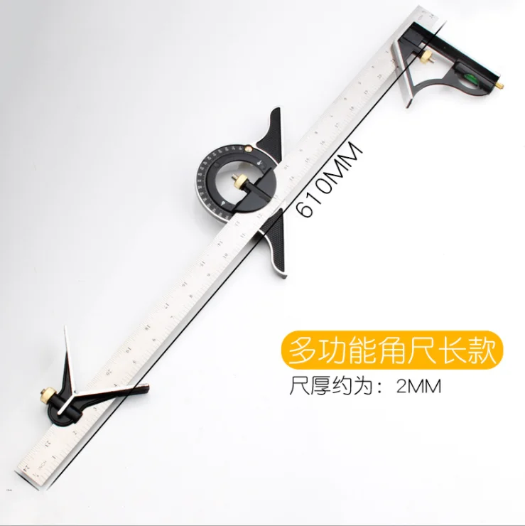 Stainless steel multi-function combined Horizontal moving angle ruler 45 degree right corner ruler Four folding feet