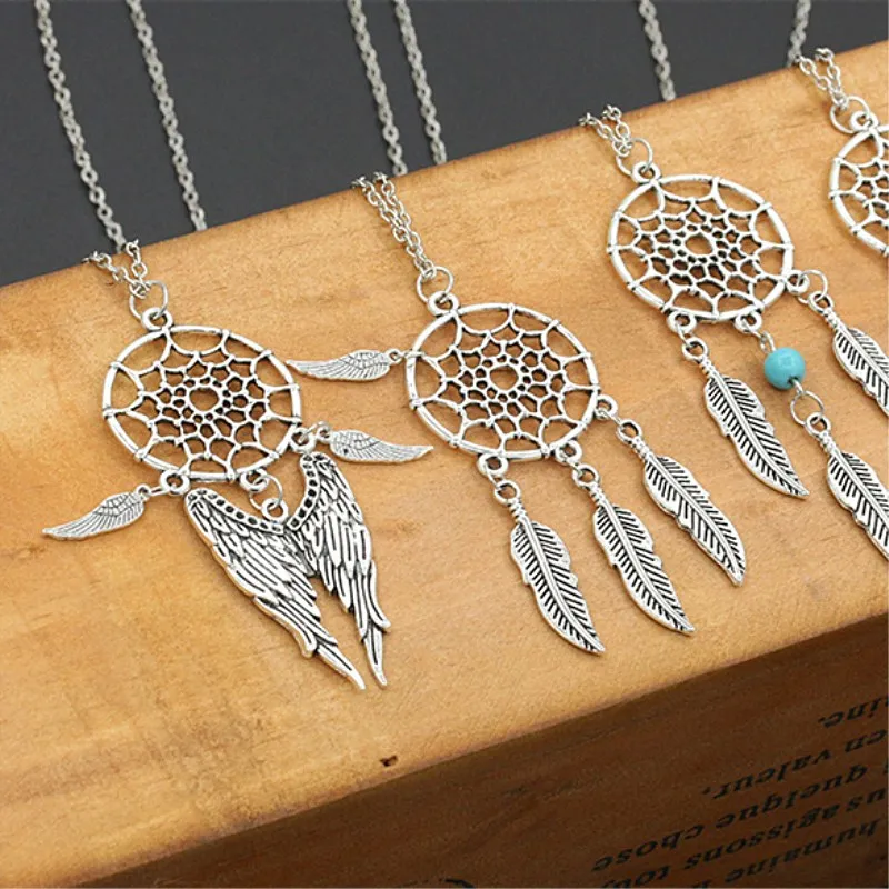 Trendy Dreamcatcher Pendant Mandala Lotus Necklaces For Women Vintage GoldenColor  Feather Dream Catcher Jewelry Accessories