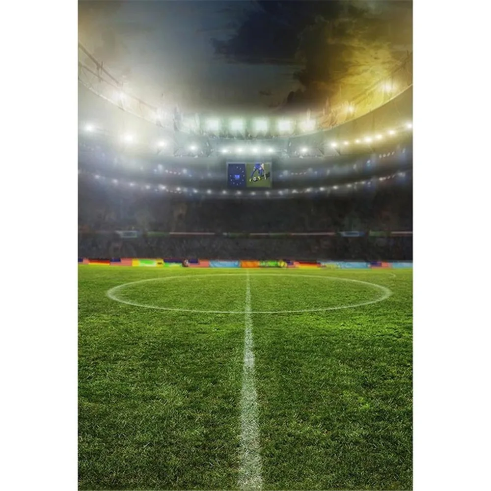 

School Soccer Match Photography Backdrops Sport Stadium Green Football Field Spotlight Boy Kids Party Themed Photo Background