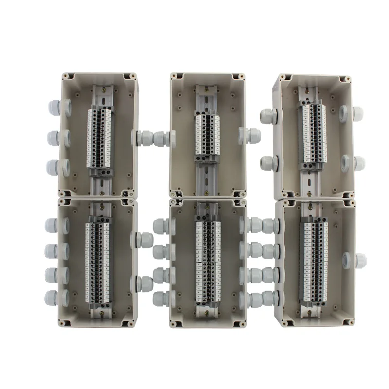 IP65 Waterproof Cable Wiring Junction Box 3 in 3 out 200*120*75mm with UK2.5B Din Rail Terminal Blocks