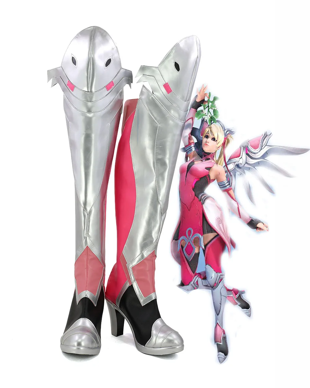 Angela Ziegler Pink Boots Cosplay Hot Game OW Mercy Angela Ziegler Pink Skin Cosplay Boots High Heel Shoes Custom Made