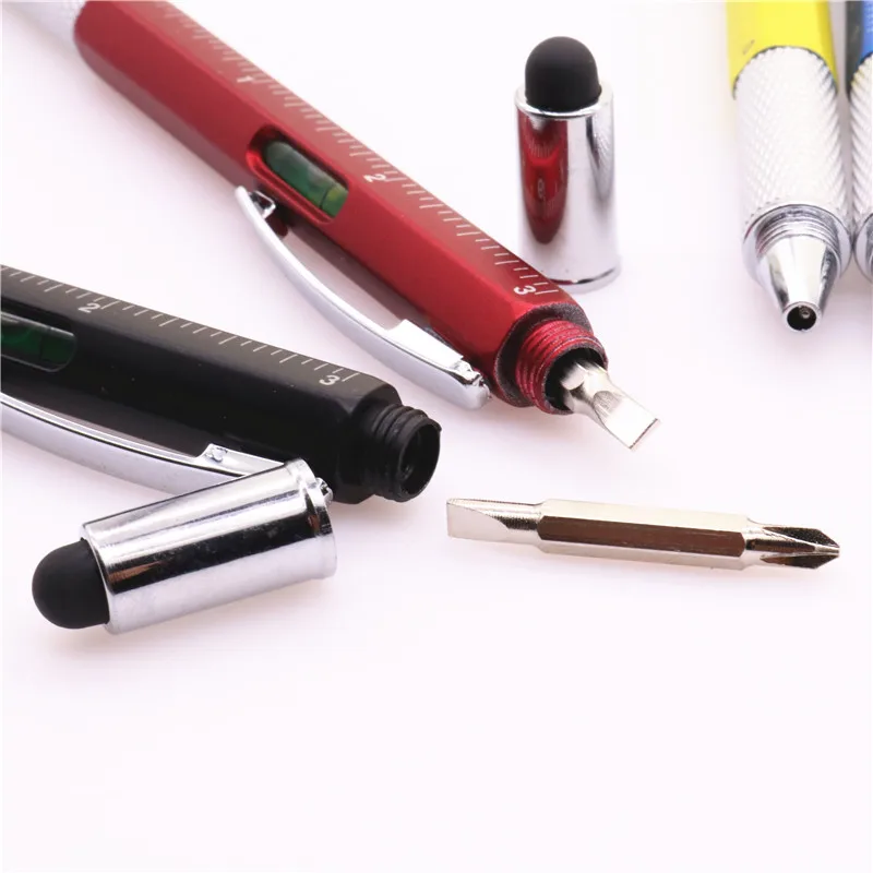 1 Pcs New Arrival Tool Ballpoint Pen Screwdriver Ruler Spirit Level with a top and scale multifunction 6 in 1 pen