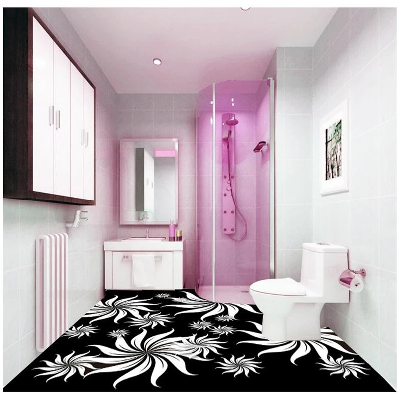 beibehang Custom Floor bathrooms self-adhesive 3D PVC waterproof floor Black and white artistic pattern Decorative floor pain