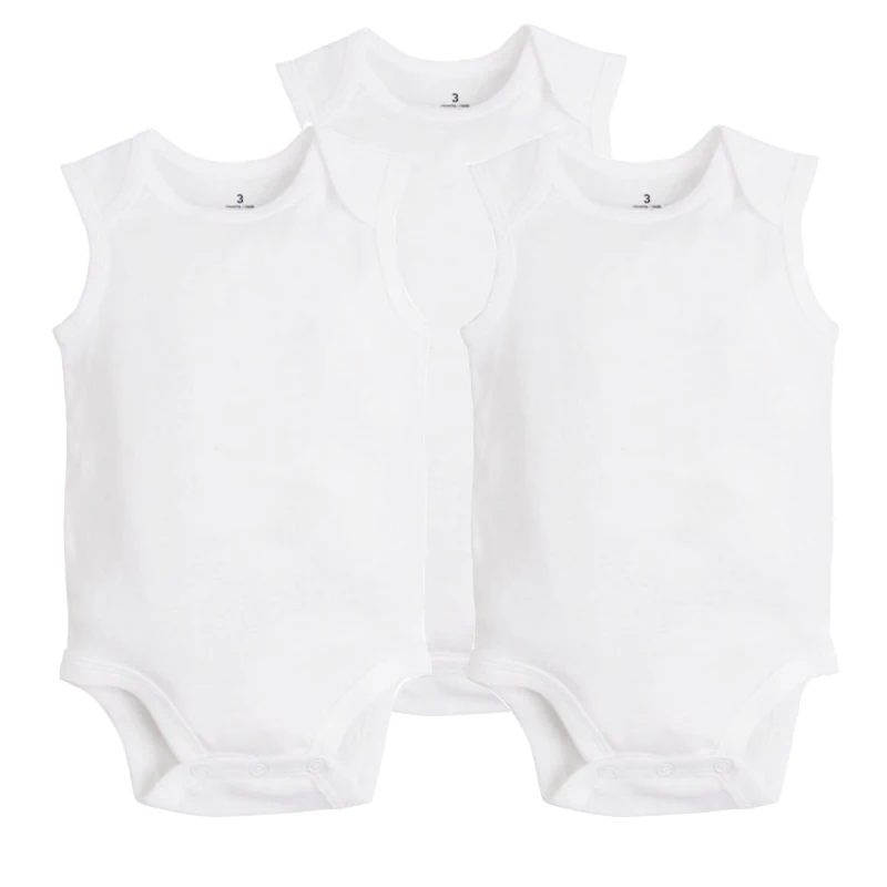 3Pcs/Lot 2022 New Fashion Baby Gilr Boy Clothes Summer Sleeveless Newborn Baby Clothing 100% Cotton White Color Baby Bodysuits