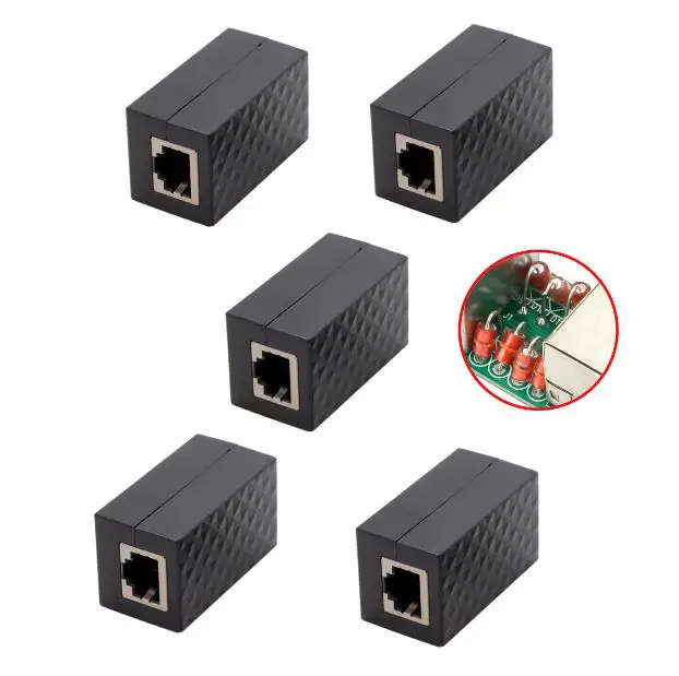 Lightning Protection RJ45 UTP STP CAT6 CAT5e Female to Female Network Lan Adapter Extender 8-core, with gold-plated contacts