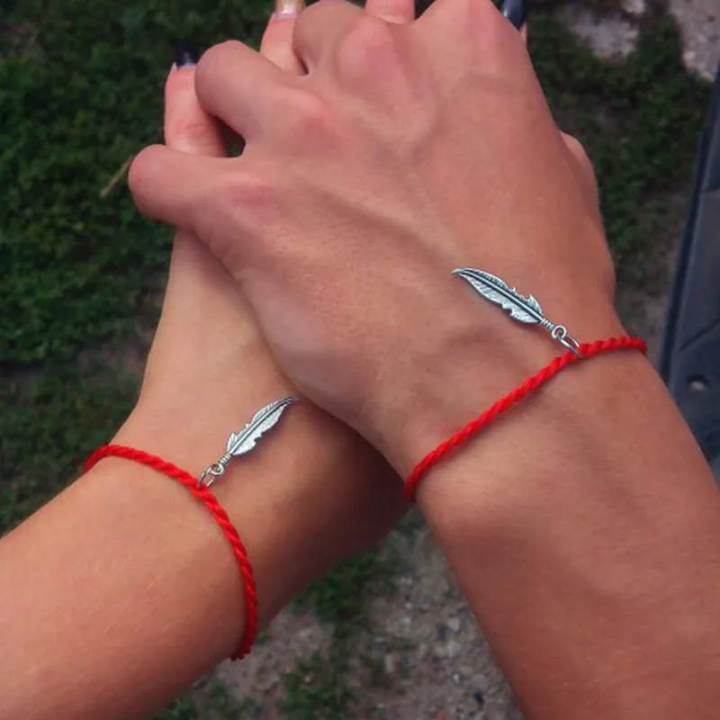 Hot Sale 2023 1PC Fashion Red Thread String Bracelet Lucky Red Handmade Rope Feather Bracelet for Women Men Jewelry Lover Couple