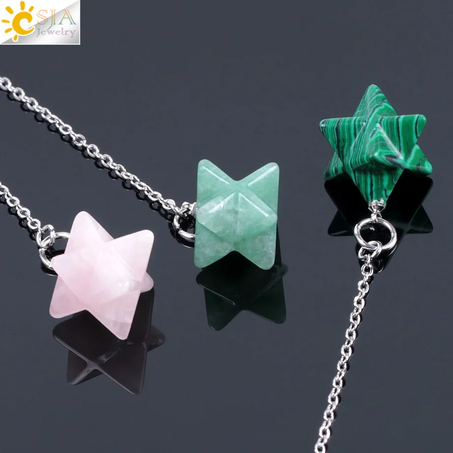 CSJA-péndulos de Merkabah para adivinación, piedras de gemas naturales, cristal rosa Reiki, lapislázuli, colgante de ónix, Wicca, Chakra, pendulo adivinacion profesional espiritual colgante cristal espiritualidad F055