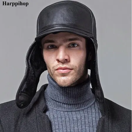 Wholesale-New 2021 Winter Hats For Men leather Warm Fur Hat Aviator Cap With Ear Flaps Russian Hat Men Leifeng Beanies Hot sell