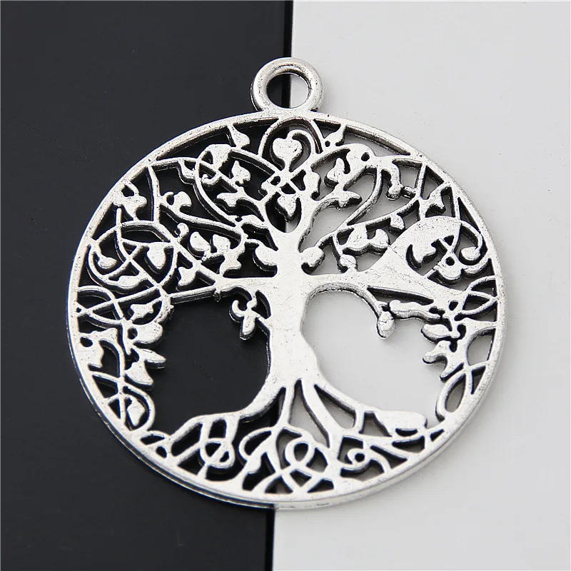 10pcs  Silver Color Large Hollow Round Tree Charms Nature Pendant Finding Diy Jewelry Accessories Crafts 40x35mm A3077