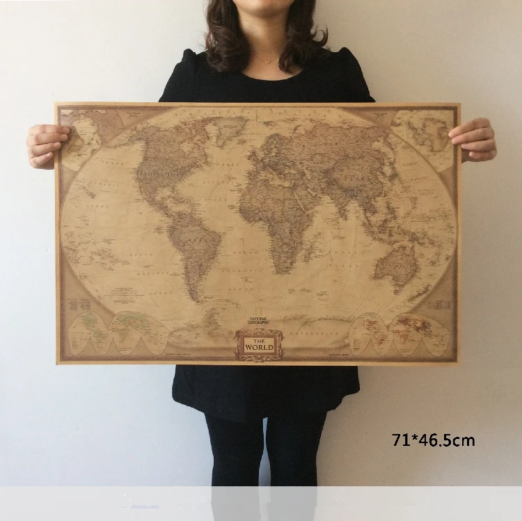 Vintage World Map Travel Home Decoration Detailed Antique Poster Wall Chart Retro Paper Matte Kraft Paper Map World