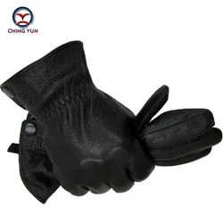 Winter man deer skin leather gloves male warm soft men's Arm sleeve black men mittens imitate rabbit fur 70% wool lining-03