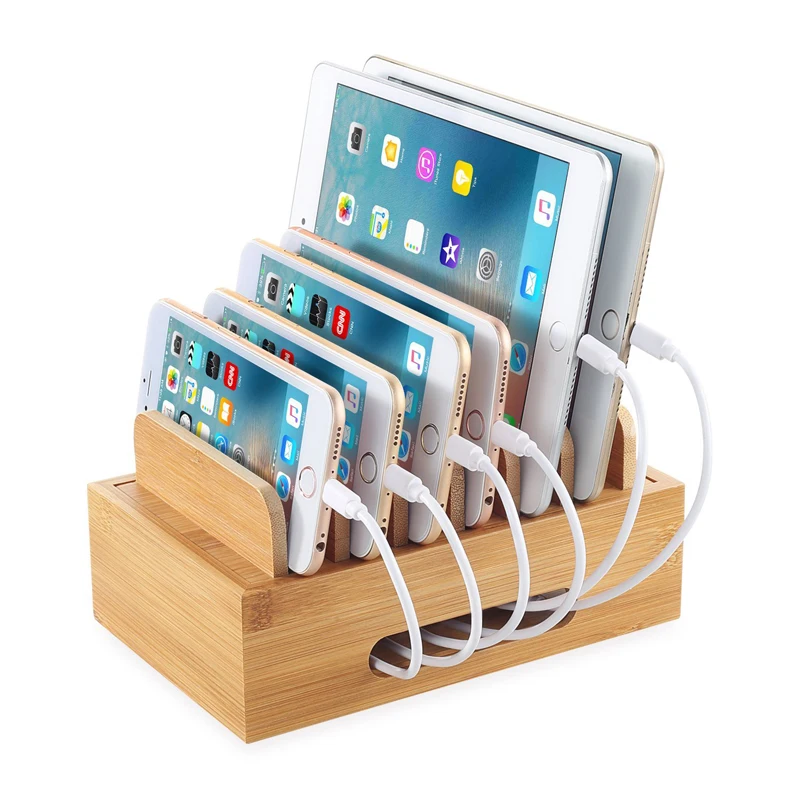 6 slot multifunction Mobile phone Tablet storage bamboo bracket Charging bracket base Mobile phone holder