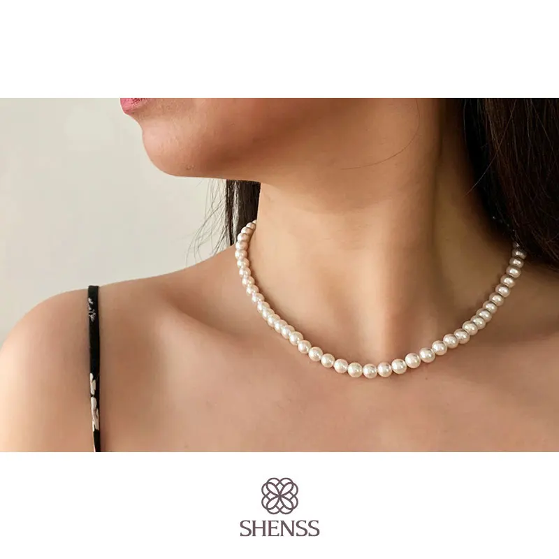 Elegant Silver 925 Jewelry Classic Temperament Wedding Necklace 4-10mm Shell Pearl Cream 925 Sterling Silver Chain for Women