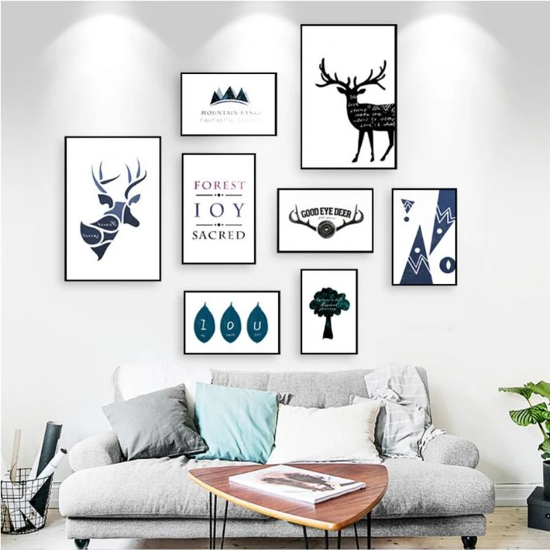 Modern minimalist style milu deer combination decorative painting animal style wallpaper murals