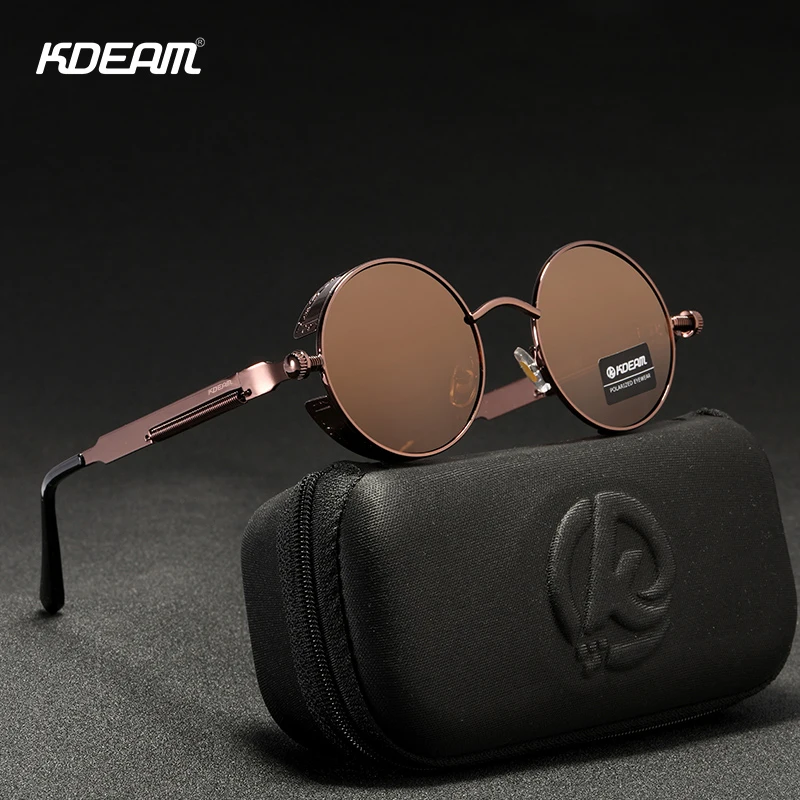 KDEAM Steampunk Sunglasses Men Round Sun Glasses Women Baroque Carved Legs All-matching Size With Box KDA372