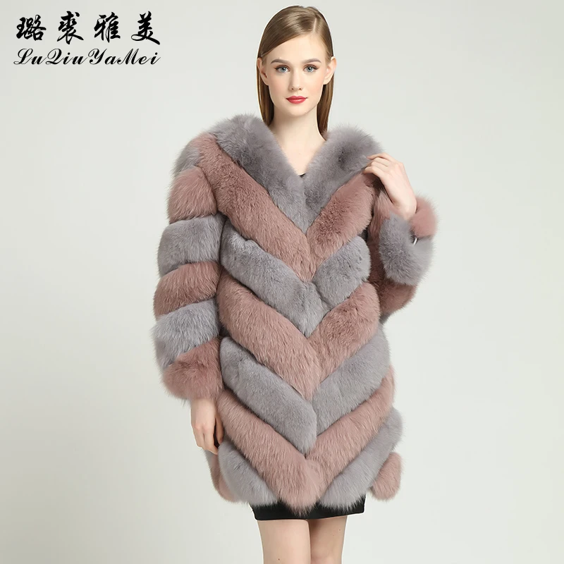 Women\'s Fur Coats Real Fox Long Sleeve Vest for Female Russian Luxury Medium Length Warm 2020 New Genuine Fur Jackets Winter