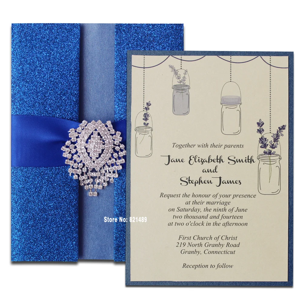 Royal Blue Wedding Invitation, Shimmer Invitation Card, Blue Invitation for Wedding - Pack of 30