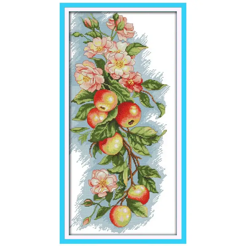 Cherry Grapes Roses Flowers Apples Counted Cross Stitch Set 11CT 14CT 16CT Stamped DMC Cross-stitch Kit Embroidery Needlework