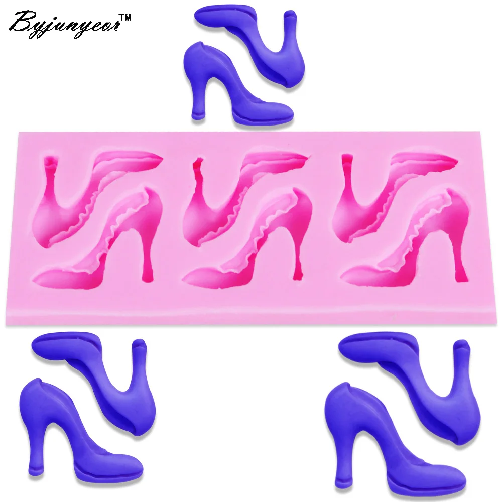 Byjunyeor M219 DIY High heels UV Resin Silicone Mold Fondant Chocolate Candy Gumpaste Lollipop Crystal Epoxy Soft Clay Bake Tool