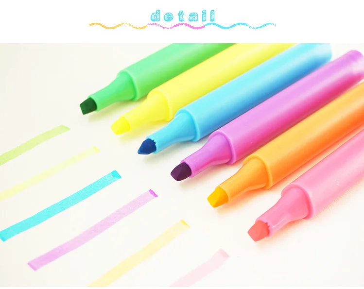 6 Pen/Lot 6 Color Economic  4mm-Chisel-Tip Colorful Ink Triangular Pen type Highlighter Marker  , YGB00015