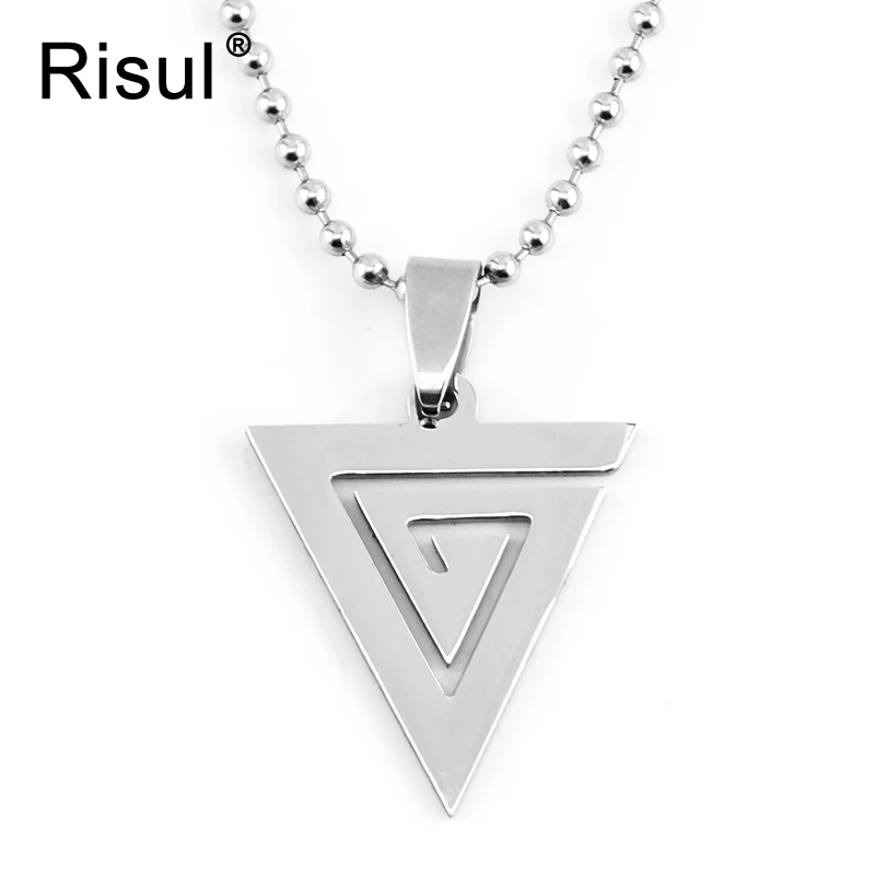 Risul inverted triangle symbol pendant Necklace 50cm ball chain Stainless steel mirror polish charms wholesale 50pcs