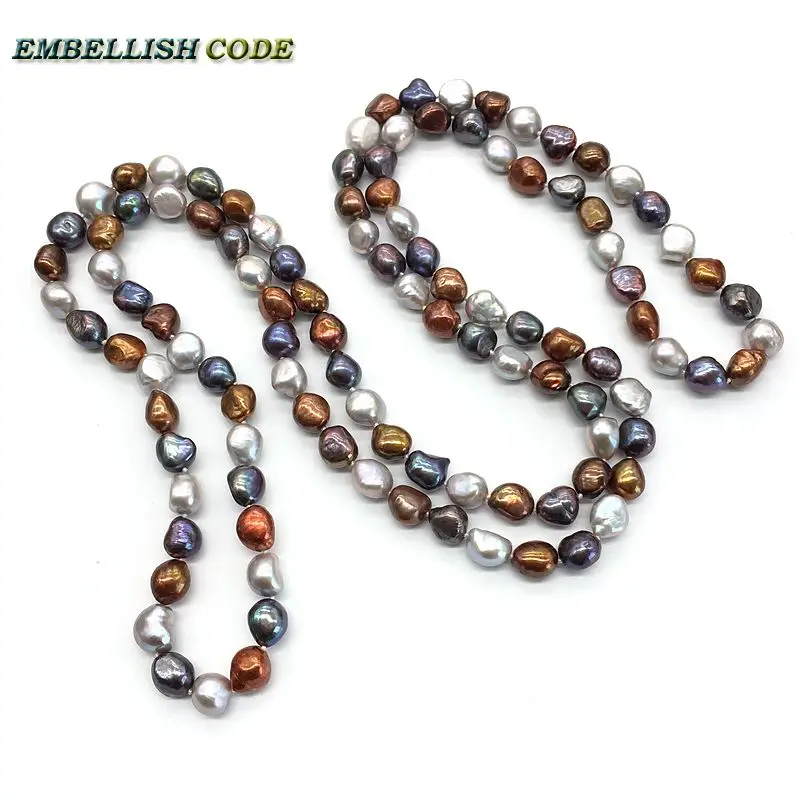 selling well long necklace Hong Kong Peacock blue coffee gray wonderful 120cm 160cm baroque pearls real natural freshwater pearl