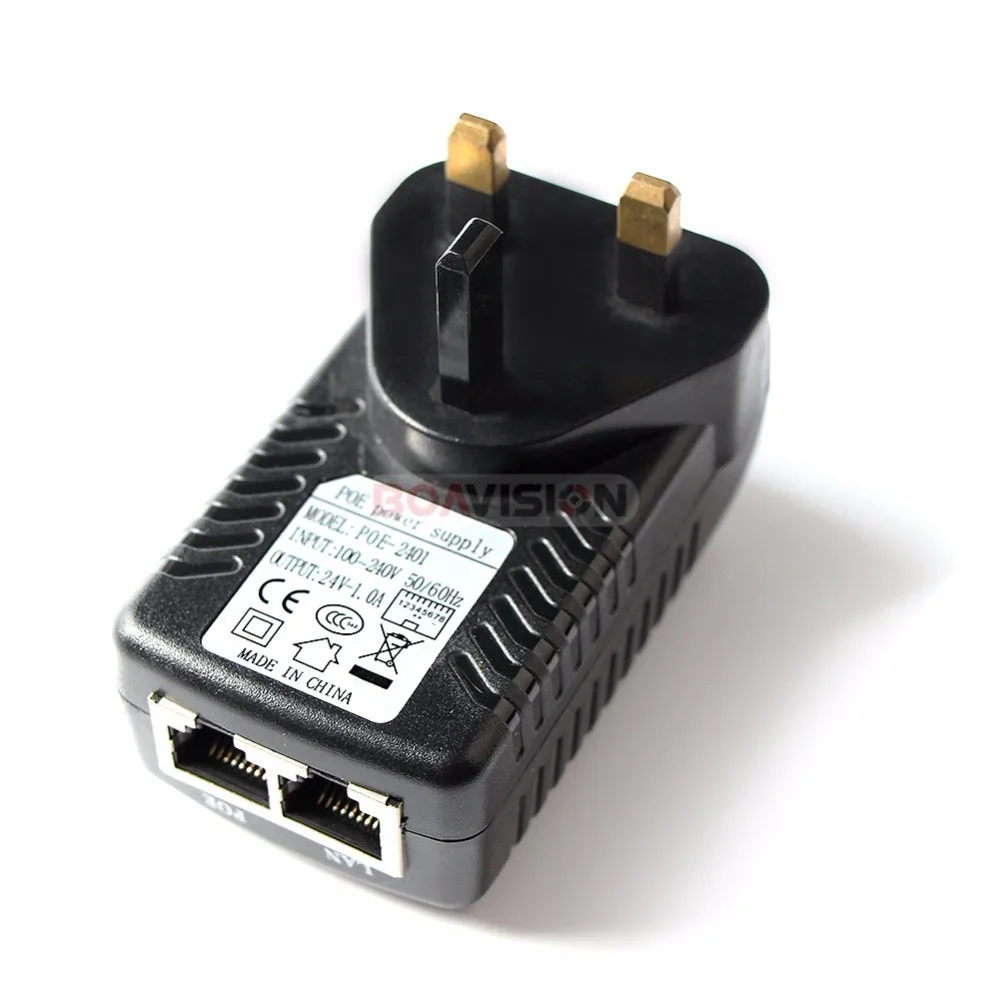 Adaptateur d'alimentation pour vidéosurveillance, 48V, 0,5a, POE, Ethernet, 15.4W, broches 4/5(+),7/8(-), Compatible avec pour caméra IP