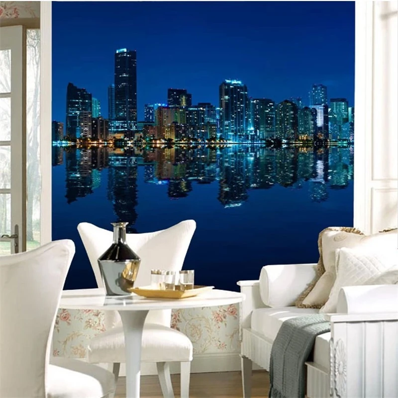 

custom Manhattan 3d papel de paede TV living room sofa photo Wallpaper for walls city night 3d mural wall paper home decoration