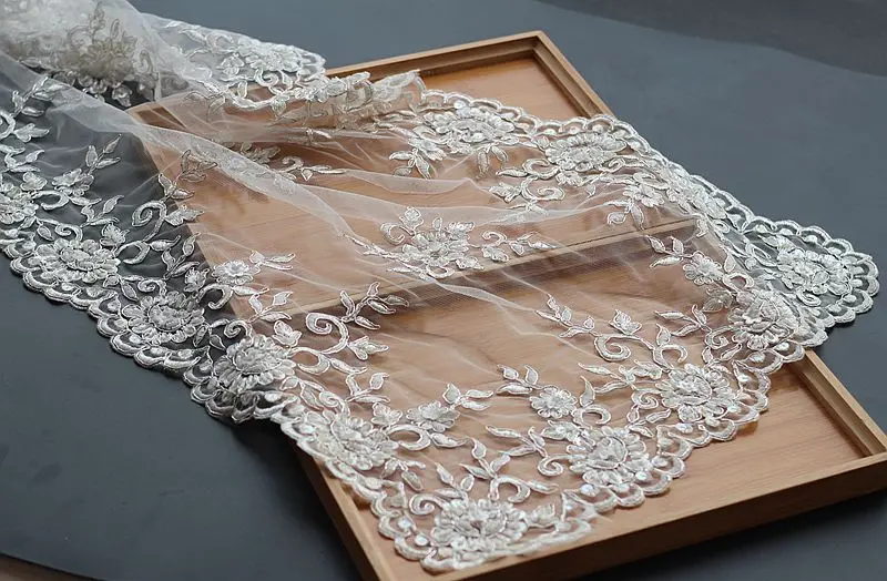 Free shipping  3D flowers+Silver wire  Luxury Beaded Lace Tablecloth Handmade Sheet Doilies Alencon Lace Mat Top Cover