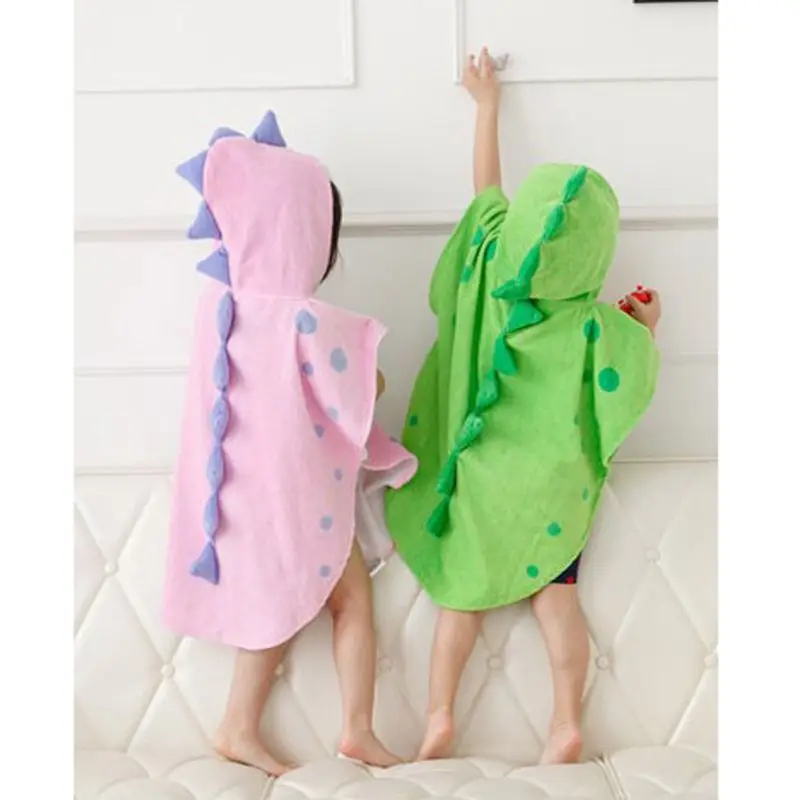 Hooded With Paw Dinosaur Ponchos Hooded Children\'s Bath Towel Kids BeachTowel Infant Bathrobe