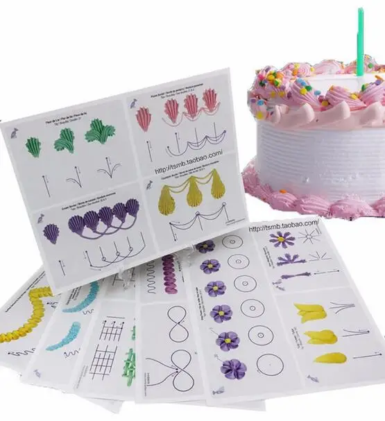 Hot 23pcs/set Cake Icing Piping DIY Practice Drawing Board Template Paper Decor Practice Template Paste Fondant Decorating