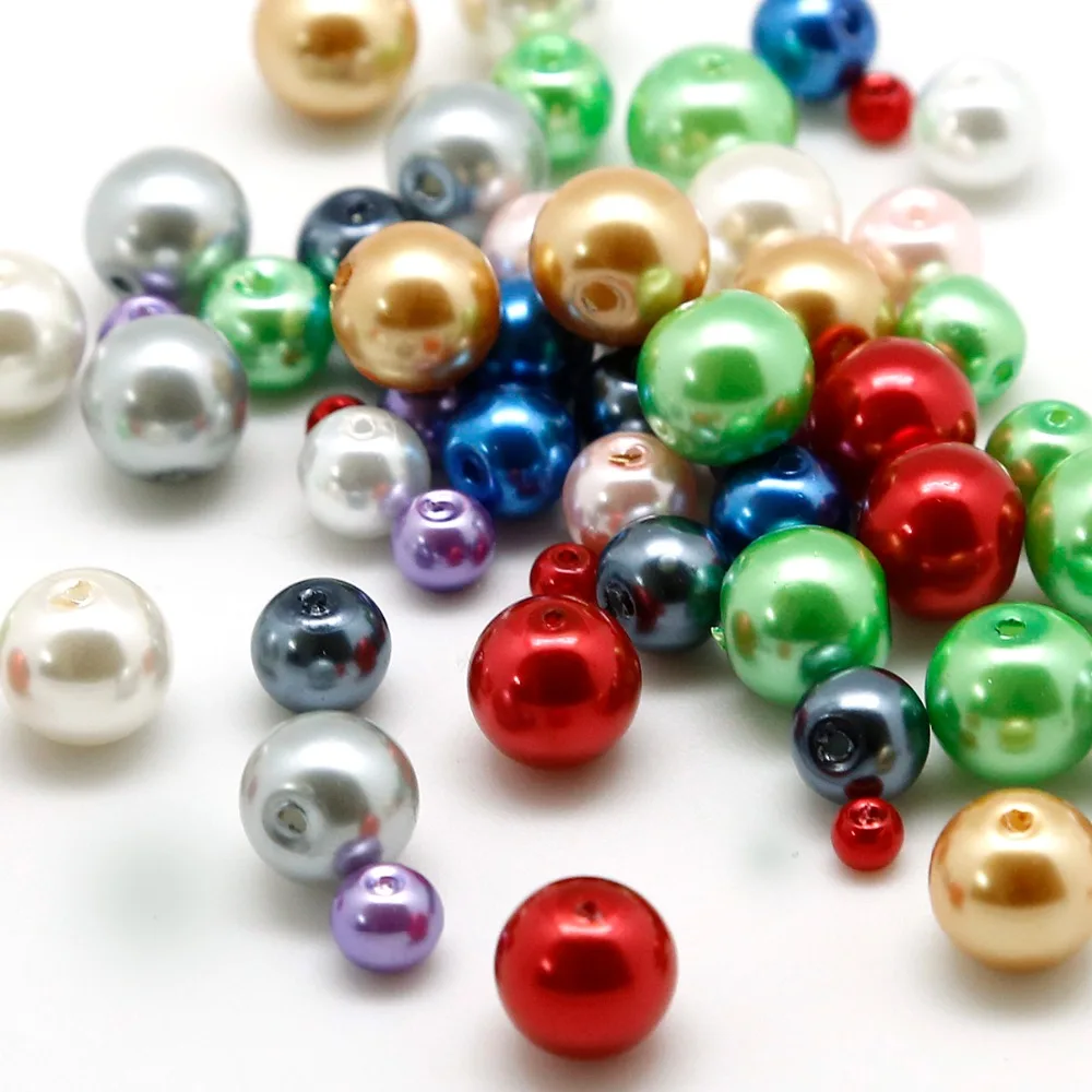 Hot Round 4 6 8 10mm Pearl Glass Beads 20-100pcs/Lot Spacer Loose Beads for Women Making Jewelry Findings Mix 13Colors Beads DIY