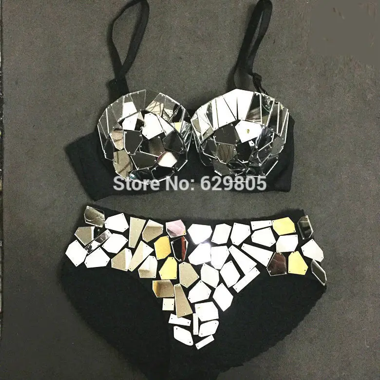 Soutien-gorge à paillettes fait à la main pour femme, culotte de base à verres assortis avec tout, vêtements de costume de caractère individuel