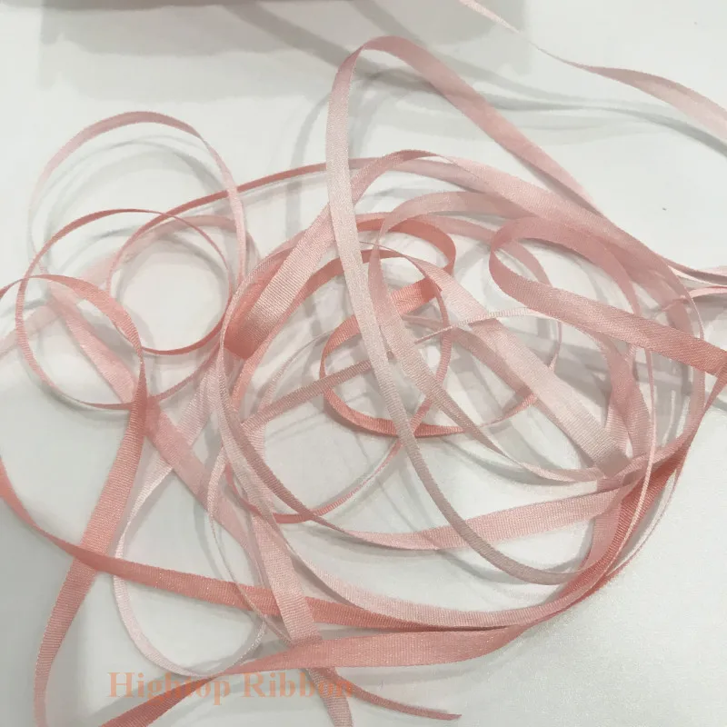 Thin Silk Ribbons for Embroidery Handcraft Project, Gift Packing, 100% Pure Silk, 4mm pink variegated