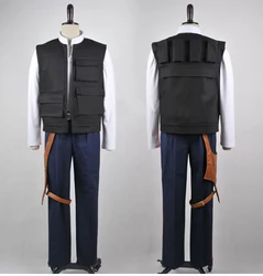 Conjunto de disfraz de Han Solo osplay hecho a medida, top, pantalón, chaleco y bolsa de pierna 11