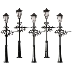 LQS74N Evemodel 5pcs N Scale Vintage Lamps 50mm 1:160 Warm White Street Lights LEDs Miniature