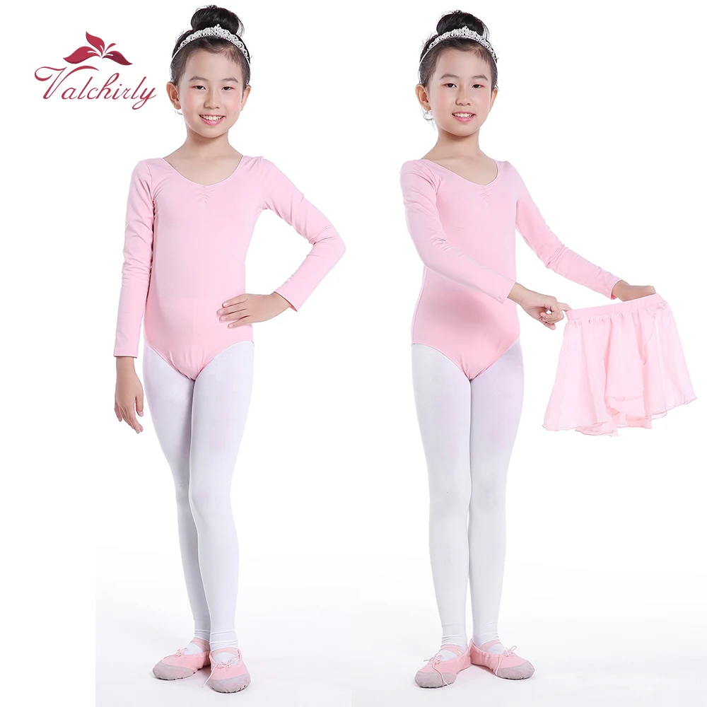 Girls Gymnastics bodysuit Leotard Dance Costume Ballerina Dress Kids Ballet Tutu Dress Long Sleeve Children Skirt Separate