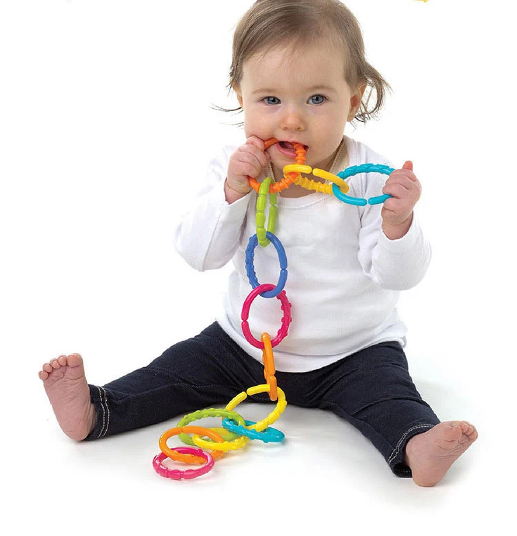 Baby diy teether BPA Free chewable teething Rainbow Molars chain Ring apron Grasping Cute sensoriel Toys for kids  0-12 months